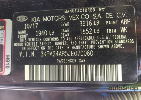 2018 Kia Rio Lx из США, поврежденный, VIN 3KPA24AB5JE070060